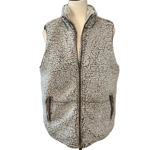 Thread + Supply Womens Large Sherpa Vest Gray Full Zip FrontPockets High Neck - Picture 7 of 14
